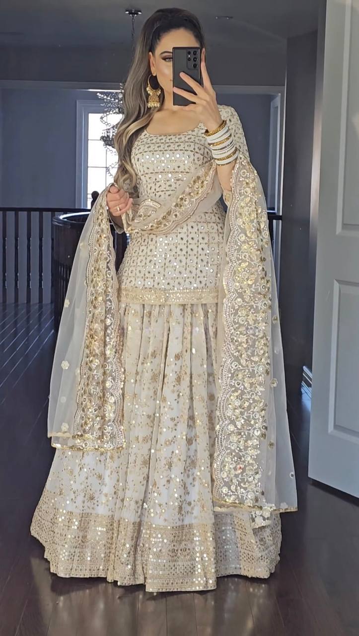 White Colour New Party Wear Look Top Lehenga and Dupatta With Heavy Embroidery Work Set - Image 3