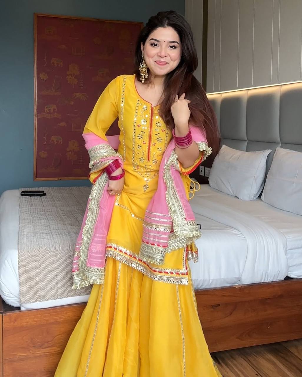 Radiant Elegance in Yellow and Pink - Image 2